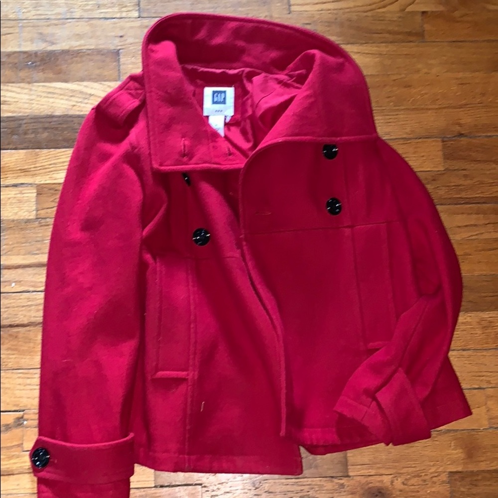 Red hip length pea coat! Size medium!
